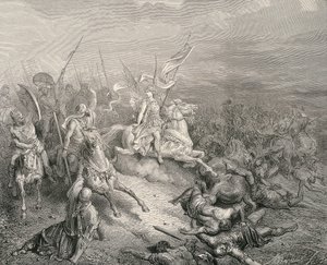 Den hellige bibel. 1866. Makkabeernes engel. Gravering av Gustave Dore