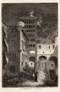 Inkvisisjonsfengselet i Barcelona, tegning av Gustave Dore (1832-1883), for å illustrere hans reise til Spania, med C. Davillier, i 1862. Gravering i "" Le tour du monde ", redigert av Edouard Charton av Gustave Dore