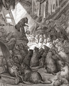 The Mice in Council, også kjent under titlene "Belling the Cat" og "The Bell and the Cat", fra en utgave av slutten av 1800-tallet av "Fables de La Fontaine" (tregravering) av Gustave Dore