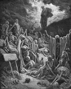The Vision of the Valley of Dry Bones, Esekiel 37:1-2, illustrasjon fra Dores 'The Holy Bible', gravert av C. Laplante (d.1903) 1866
