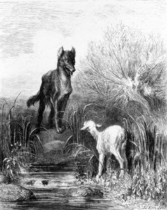 Ulven og lammet "" Fables" fra La Fontaine av Doré av Gustave Dore