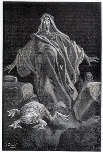 Alarmen ropte - illustrasjon av frykt av Gustave Doré, gravering av Gustave Dore