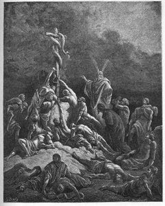 The brazen snake - "" The brazen snake"" - 2. Mosebok (nahash), transformasjonen av Moses stokk til en slange - Moses og den brazen slangen - - gravering i "" The Bible illustree"" av Gustave Dore ( 1832-1883) - Grav av Gustave Dore