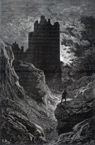 Fryktens slott - illustrasjon av frykt av Gustave Doré, gravering av Gustave Dore