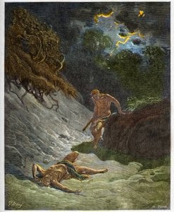 Abels død - Murder of Abel av Kain - gravering i "The Bible illustree" av Gustave Dore (1832-1883) - Gravering fra "" The Dore Bible"" av Gustave Dore
