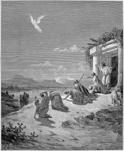 Tobias 'familie ser engelen Raphael forsvinne av Gustave Dore