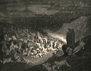 Uopphørlig var spillet med elendige hender, c1890. av Gustave Dore