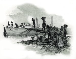 Charcoal unchargeurs aux forges d'Ivry-sur-Seine (Dockers som slipper ut bituminøst kull (eller svart kull) i smiene i Ivry sur Seine) Tegning av Gustave Fraipont (1849-1923) henter fra Saint-Juirs av Gustave Fraipont