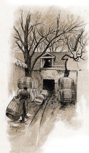 Inngang til kjelleren til Bercy-varehusene, Paris Tegning av Gustave Fraipont (1849-1923) henter fra "La seine a travers Paris" av Saint-Juirs av Gustave Fraipont