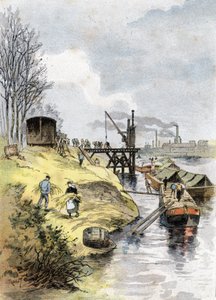 Havnearbeidere lader epler i biler på quai de Bercy, Paris Tegning av Gustave Fraipont (1849-1923) henter fra «La seine a travers Paris» av Saint-Juirs av Gustave Fraipont