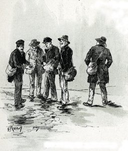 Gatehandlere med sigar- og sigaretttips, Maubert-distriktet, Paris Tegning av Gustave Fraipont (1849-1923) henter fra «La seine a travers Paris» av Saint-Juirs
