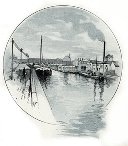 Utsikt over quai de l'Oise på canal de l'Ourcq i Paris Tegning av Gustave Fraipont (1849-1923) fra Saint-Juirs av Gustave Fraipont