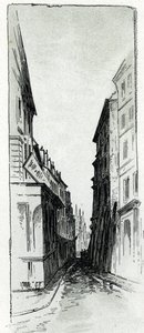 Utsikt over Hotel Colbert-gaten nær Maubert-plassen i Paris Tegning av Gustave Fraipont (1849-1923) fra Saint-Juirs av Gustave Fraipont
