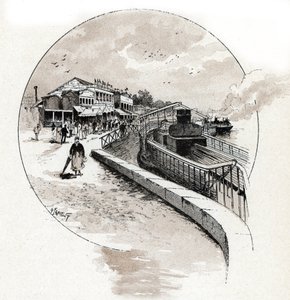 Utsikt over Point du Jour-distriktet, Boulogne Billancourt (Utsikt over Point du Jour-distriktet, Boulogne-Billancourt) Tegning av Gustave Fraipont (1849-1923) fra Saint-Juirs