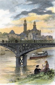 Utsikt over gangbroen til Passy (nå broen til Bir Hakeim) i Paris Tegning av Gustave Fraipont (1849-1923) fra Saint-Juirs