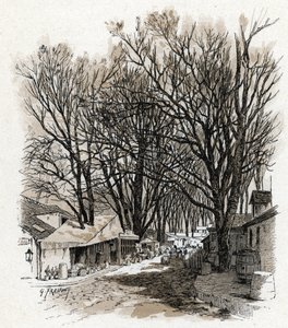 Utsikt over det nye lageret i rue Leopold, bercy Paris (Utsikt over pakhuset til rue Leopold In bercy, Paris) Tegning av Gustave Fraipont (1849-1923) henter fra «La seine a travers Paris» av Saint-Juirs av Gustave Fraipont
