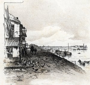 Utsikt over quai d'ivry nær rue des fauconniers Tegning av Gustave Fraipont (1849-1923) henter fra "La seine a travers Paris" av Saint-Juirs av Gustave Fraipont