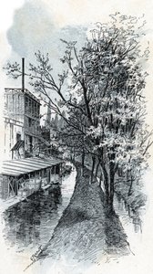Utsikt over de to Bievre-elvene fra Boulevard d'Italie, Paris Tegning av Gustave Fraipont (1849-1923) henter fra "La seine a travers Paris" av Saint-Juirs av Gustave Fraipont