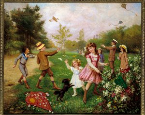 Sommerfugljakten. Maleri av Gustave Francois Lasellaz (1848-1910) av Gustave Francois Lasellaz