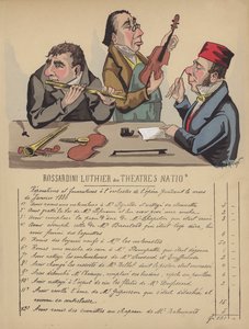 Regning for musikkinstrumenter for operaens orkester (farge litho) av Gustave Frison