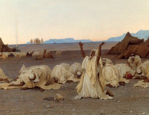 Kveldsbønn i Sahara-ørkenen Detalj av Tuareg-leiren. Maleri av Gustave Achille Guillaumet (1840-1887) 1863 Søn. 1,3x2,8 m. Paris, Musee d