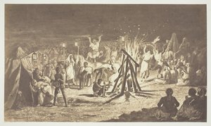 Uten tittel [Maleri av leirbålene ved Camp de Chalons av Bénédict Masson], 1857. av Gustave Le Gray