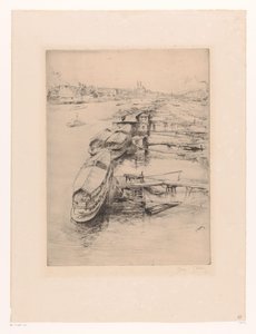 Fortøyde båter i Auteuil, Paris Les bateaux Parisiens, Auteuil av Gustave Leheutre (signed by artist)