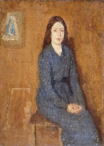 En sittende jente iført en flekket blå kjole, 1914-15 av Gwen John