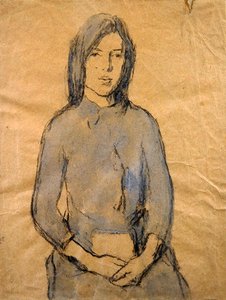 Jente, hender hviler i fanget (blyant og akvarell på papir) av Gwen John