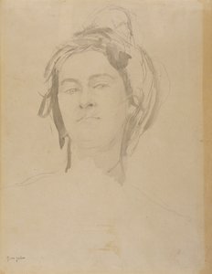 Head of a Young Woman (blyant og vask på papir) av Gwen John