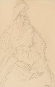 Studie for Mere Poussepin sittende ved et bord, ca. 1915 av Gwen John