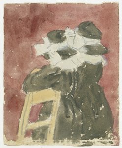 To jenter står i kirken (blyant med akvarell på papir) av Gwen John