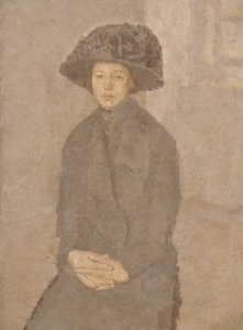Ung kvinne med stor hatt, ca. 1917-25 (olje på lerret lagt ned om bord)
