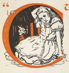 Opplyst bokstav C med Alice og den hvite kaninen inni av Gwynedd M. Hudson