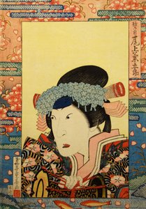 Kabuki-skuespiller Onoe Kikugorô III som Shizuka Gozen, 1830. av Gyokuryutei Shigeharu