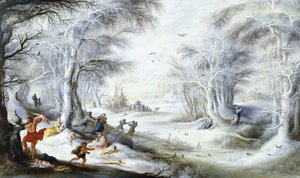 Et vinterlandskap med massakren på de uskyldige