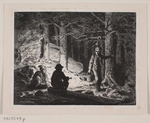 Illustrasjon til "En sommernatt på Krogskoven" av H.P. Hansen