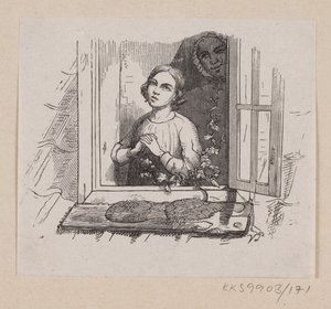 Illustrasjon for "Fem fra en ertebelg" i H.C. Andersen, "Eventyr og historier", bind 2 av H.P. Hansen