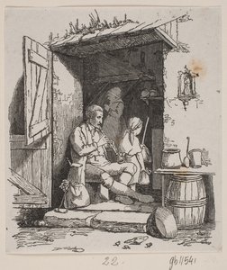 En italiensk musiker som sitter i en åpen dør av H. C. Henneberg