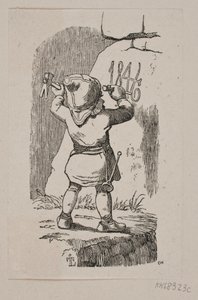 En nisse hugger ut året 1846 i en stein av H. C. Henneberg