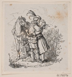 En rytter kysser en ung jente av H. C. Henneberg