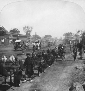 Chinese funeral procession, bearing food for the departed spirit, Peking Beijing, China, 1901