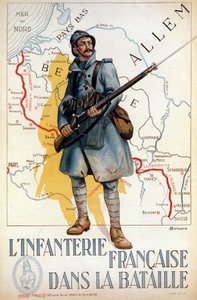 Fransk infanteri i kamp (den røde linjen representerer Hindenburg-linjen) - syk. av H. Delaspre
