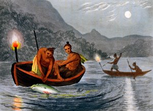 Indianere som fisker med fakkel i Nord-Amerika, 1813