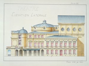 Lateral Elevation of a Theatre, plate VII fra en folio av design, ca. 1870