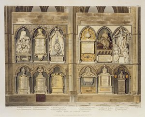 West Side of Poets Corner, plate 24 fra Westminster Abbey, gravert av puben J. Bluck (fl.1791-1831). av Rudolph Ackermann (1764-1834) 1811 (akvatint) av H. Villiers