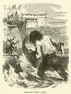 Gulliver finner en båt (gravering)