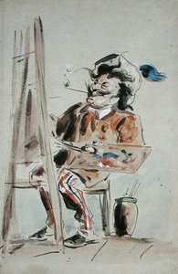 Karikatur av en kunstner (akvarell på papir) av Hablot Knight Browne