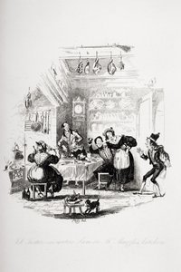 Job Trotter møter Sam i Mr. Muzzles kjøkken, illustrasjon fra `The Pickwick Papers