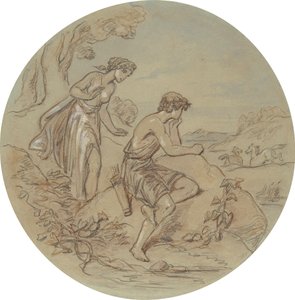 En av atten design for en serie plater som illustrerer Venus og Adonis av Hablot Knight Browne